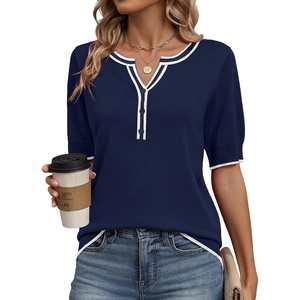 Zeagoo Women’s Short Sleeve Sweater 2026 Spring Summer Tops Clothes(Navy Blue)