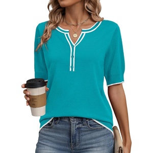 Zeagoo Women’s Short Sleeve Sweater 2026 Spring Summer Tops Clothes(Peacock Blue)