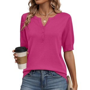 Zeagoo Women’s Short Sleeve Sweater 2026 Spring Summer Tops Clothes(Rose Red)