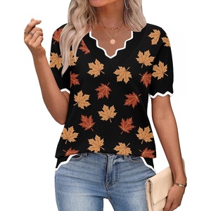 Zeagoo Women’s Short Sleeve Sweater 2026 Summer V Neck Tops Dressy Blouses(Maple Leaf)