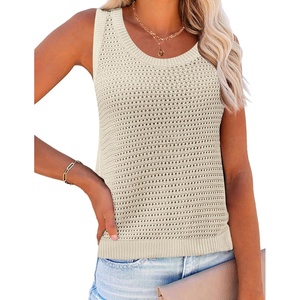 Zeagoo Womens Summer Crochet Sweater Tank Tops Hollow Sleeveless Tops(Beige)