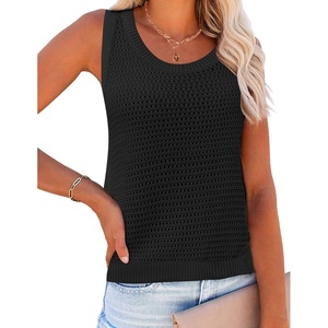 Zeagoo Womens Summer Crochet Sweater Tank Tops Hollow Sleeveless Tops(Black)