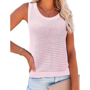 Zeagoo Womens Summer Crochet Sweater Tank Tops Hollow Sleeveless Tops(Pink)
