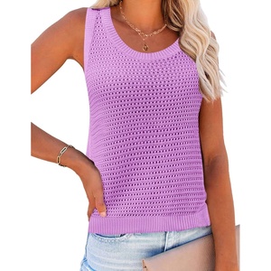 Zeagoo Womens Summer Crochet Sweater Tank Tops Hollow Sleeveless Tops(Purple)