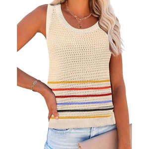Zeagoo Womens Summer Crochet Sweater Tank Tops Hollow Sleeveless Tops(Tw231- Colorful Stripe)
