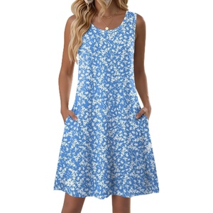 Zeagoo Womens Summer Dress 2026 Sleeveless Casual A-Line Tshirt Sundresses(02-blue Floral)