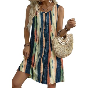 Zeagoo Womens Summer Dress 2026 Sleeveless Casual A-Line Tshirt Sundresses(Stripe Print)