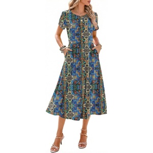 Zeagoo Womens Summer Dresses Casual Aline Midi Dress Short Sleeve Floral Tshirt Dress Flowy Beach Sundresses with Pockets(Mz779)