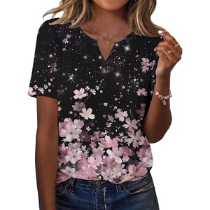 Zeagoo Womens Summer Tops Casual Short Sleeve V Neck T Shirts Dressy Blouse(Floral Black Multi)