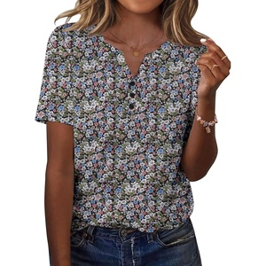 Zeagoo Womens Summer Tops Casual Short Sleeve V Neck T Shirts Dressy Blouse(Floral Multi)