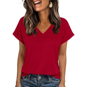 Zeagoo Womens Summer Tops Rolled Short Sleeve Shirts Dressy Casual Blouses(1-red)