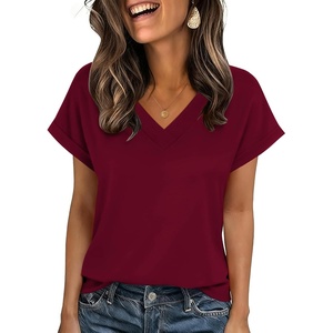 Zeagoo Womens Summer Tops Rolled Short Sleeve Shirts Dressy Casual Blouses(1-wine Red-2)