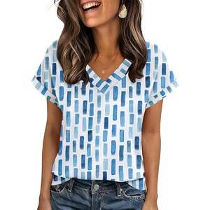 Zeagoo Womens Summer Tops Rolled Short Sleeve Shirts Dressy Casual Blouses(Blue Block-cx329)