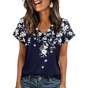Zeagoo Womens Summer Tops Rolled Short Sleeve Shirts Dressy Casual Blouses(Blue Flower-sf103)
