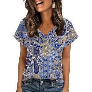 Zeagoo Womens Summer Tops Rolled Short Sleeve Shirts Dressy Casual Blouses(Boho-mz919)