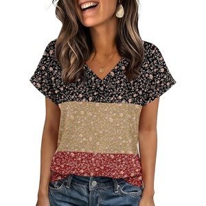Zeagoo Womens Summer Tops Rolled Short Sleeve Shirts Dressy Casual Blouses(Flower-xh553)