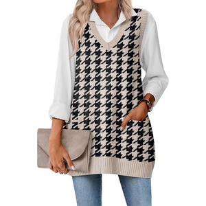 Zeagoo Women’s Sweater Vest 2026 Oversized Sleeveless V Neck Pullovers with Pocket Knitted Fall Outfits(Black Houndstooth)