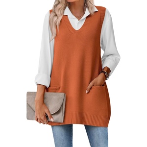 Zeagoo Women’s Sweater Vest 2026 Oversized Sleeveless V Neck Pullovers with Pocket Knitted Fall Outfits(Orange)