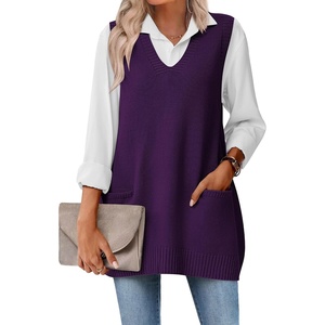 Zeagoo Women’s Sweater Vest 2026 Oversized Sleeveless V Neck Pullovers with Pocket Knitted Fall Outfits(Purple)