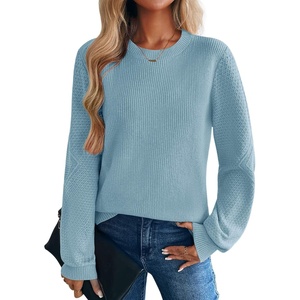 Zeagoo Womens Sweaters 2026 Fashion Fall Tops Crew Neck Long Sleeve Knit Pullover Sweater S-XXL(Blue)