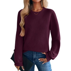 Zeagoo Womens Sweaters 2026 Fashion Fall Tops Crew Neck Long Sleeve Knit Pullover Sweater S-XXL(Dark Red)