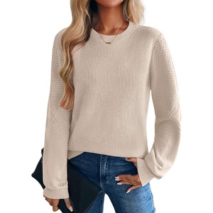Zeagoo Womens Sweaters 2026 Fashion Fall Tops Crew Neck Long Sleeve Knit Pullover Sweater S-XXL(Gray)