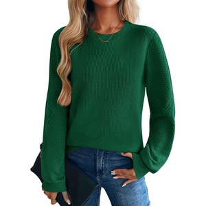 Zeagoo Womens Sweaters 2026 Fashion Fall Tops Crew Neck Long Sleeve Knit Pullover Sweater S-XXL(Lake Green)