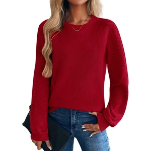 Zeagoo Womens Sweaters 2026 Fashion Fall Tops Crew Neck Long Sleeve Knit Pullover Sweater S-XXL(Red)