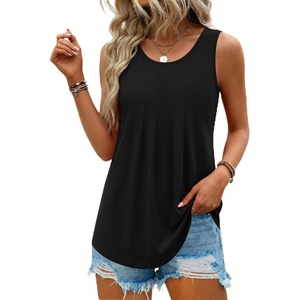 Zeagoo Womens Tank Tops Sleeveless Pleated Crew Neck Summer Tunic Tops Dressy Loose Fit Business Casual Blouses 2026(Black)