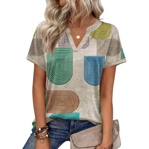 Zeagoo Womens Tops Short Sleeve Summer V Neck Shirts Work Casual Blouses(Black Khaki Dots)