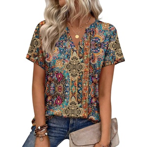 Zeagoo Womens Tops Short Sleeve Summer V Neck Shirts Work Casual Blouses(Boho Mz721)