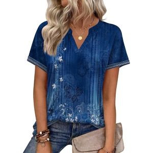 Zeagoo Womens Tops Short Sleeve Summer V Neck Shirts Work Casual Blouses(Floral Blue)