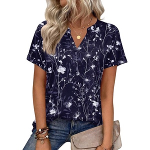 Zeagoo Womens Tops Short Sleeve Summer V Neck Shirts Work Casual Blouses(Floral Navy)