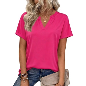 Zeagoo Womens Tops Short Sleeve Summer V Neck Shirts Work Casual Blouses(Hot Pink)