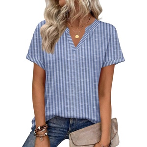 Zeagoo Womens Tops Short Sleeve Summer V Neck Shirts Work Casual Blouses(Striped 273)
