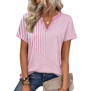 Zeagoo Womens Tops Short Sleeve Summer V Neck Shirts Work Casual Blouses(Striped 300)