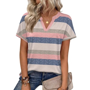 Zeagoo Womens Tops Short Sleeve Summer V Neck Shirts Work Casual Blouses(Striped 669)