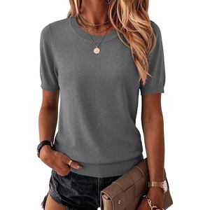 Zeagoo Womens Tops Short Sleeve Sweater Crewneck Basic Fashion Clothing(Dark Gray)