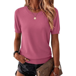 Zeagoo Womens Tops Short Sleeve Sweater Crewneck Basic Fashion Clothing(Deep Pink)