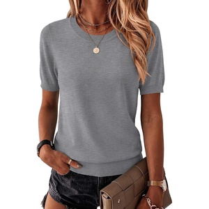 Zeagoo Womens Tops Short Sleeve Sweater Crewneck Basic Fashion Clothing(Gray)
