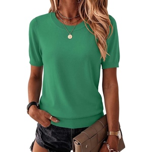 Zeagoo Womens Tops Short Sleeve Sweater Crewneck Basic Fashion Clothing(Green)