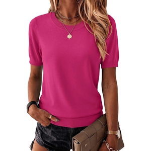 Zeagoo Womens Tops Short Sleeve Sweater Crewneck Basic Fashion Clothing(Hot Pink)