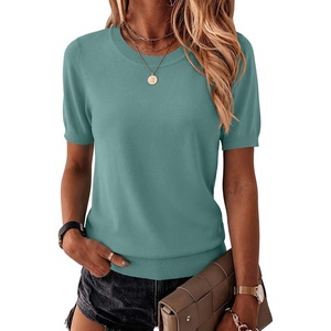 Zeagoo Womens Tops Short Sleeve Sweater Crewneck Basic Fashion Clothing(Lake Blue)