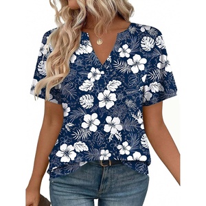 Zeagoo Womens Tops Short Sleeve V Neck Tee Shirts Cute Dressy Casual(Blue Floral Sf157)