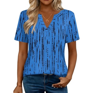 Zeagoo Womens Tops Short Sleeve V Neck Tee Shirts Cute Dressy Casual(Blue Stripes Zr459)