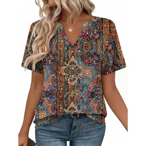Zeagoo Womens Tops Short Sleeve V Neck Tee Shirts Cute Dressy Casual(Bohemian Mz721)