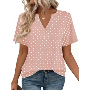 Zeagoo Womens Tops Short Sleeve V Neck Tee Shirts Cute Dressy Casual(Pink Polka Dots Jh1)