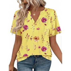 Zeagoo Womens Tops Short Sleeve V Neck Tee Shirts Cute Dressy Casual(Yellow Flowers Bf351)