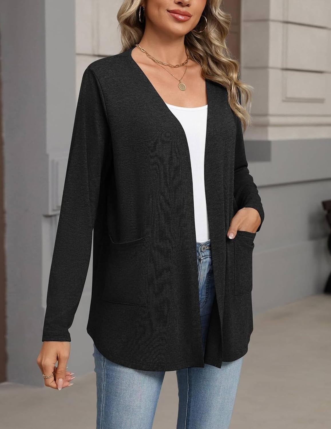 image:imageZeagoo Cardigan Sweaters for Women 2026 Loose Fit Lightweight Fall OutfitsBlack