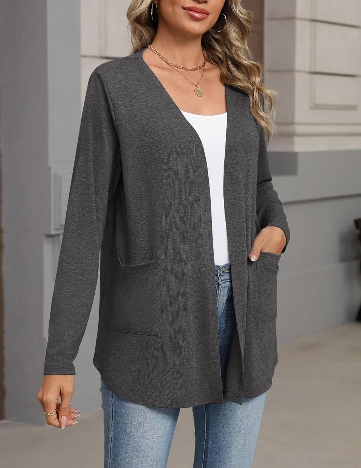 image:imageZeagoo Cardigan Sweaters for Women 2026 Loose Fit Lightweight Fall OutfitsGrey